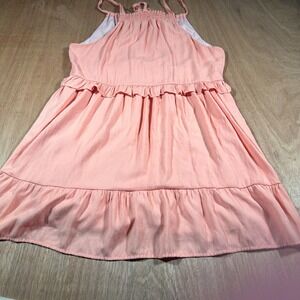 Peach Love California Orange Tiered Ruffle Mini Dress Sleeveless Medium Boho